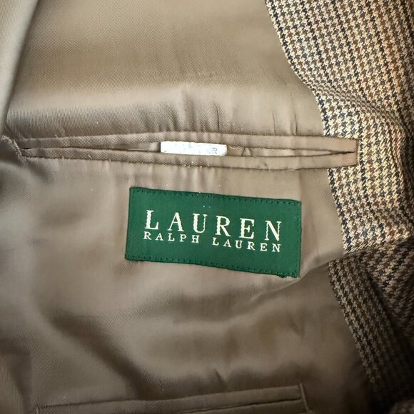 Lauren Ralph Lauren Silk Wool Plaid Sport Coat Dinner Jacket Blazer Mens 48R Tan - Picture 13 of 14